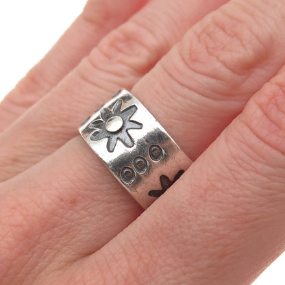 925 Sterling Silver Vintage Mexico Sun Oxidized Wide Band Ring Size 7