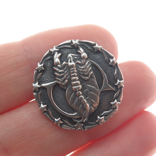RIMI 925 Sterling Silver Vintage 1955 Scorpio Zodiac Letter S Oxidized Brooch