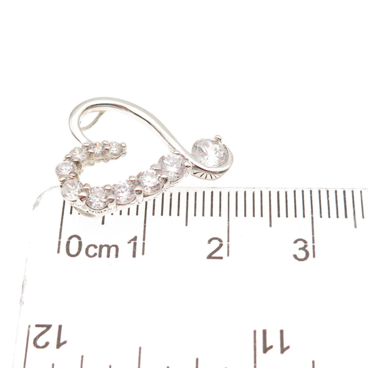 925 Sterling Silver Round-Cut C Z Heart Mini Slide Charm Pendant