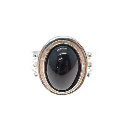 CLYDE DUNEIER CID Sterling Silver Vintage Real Cabochon Black Onyx Ring Size 6