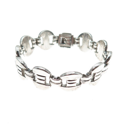 950 Silver Vintage Mexico Modernist Panel Link Oxidized Bracelet 7"