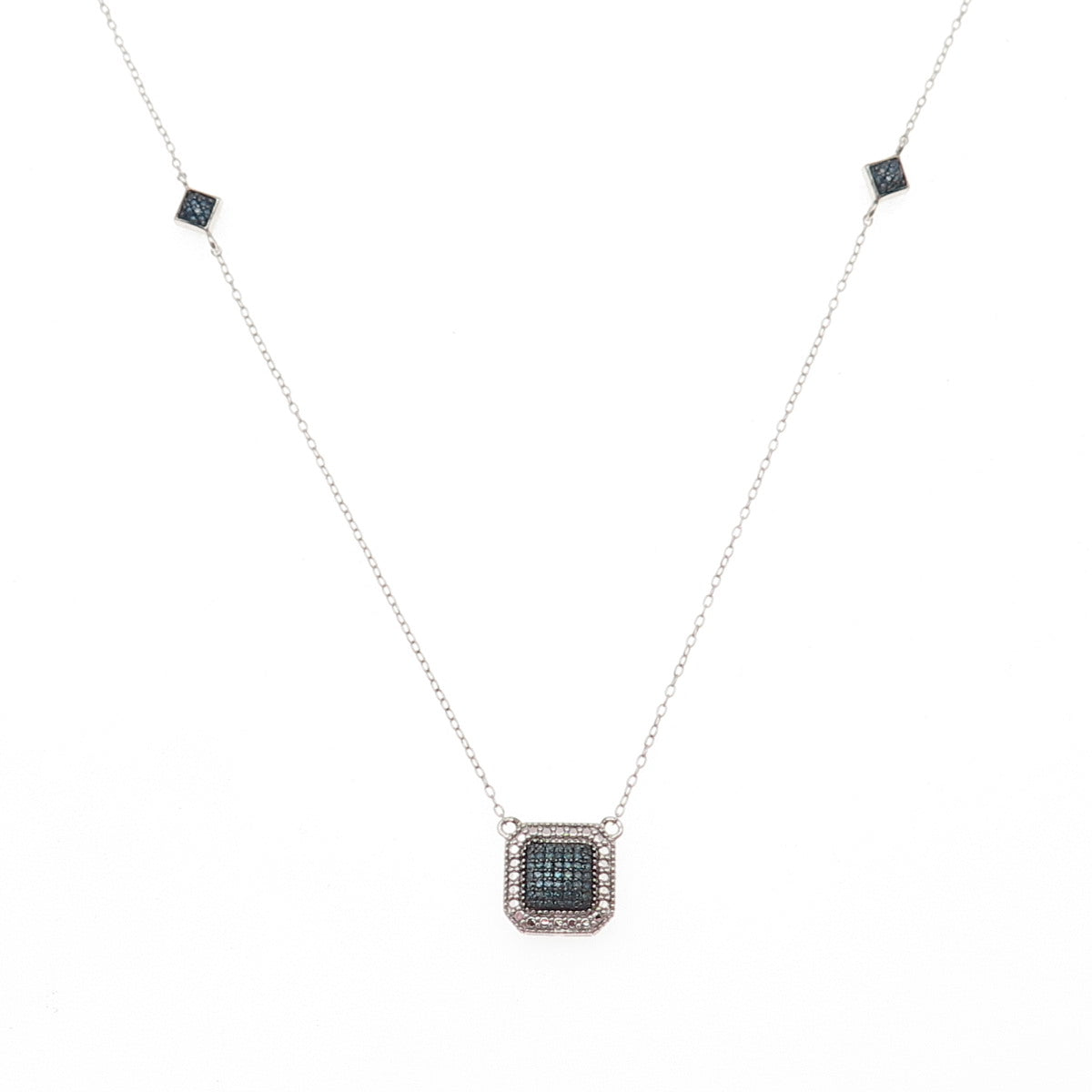 925 Sterling Silver Real Round-Cut Blue Diamond Cable Chain Necklace 18-20"