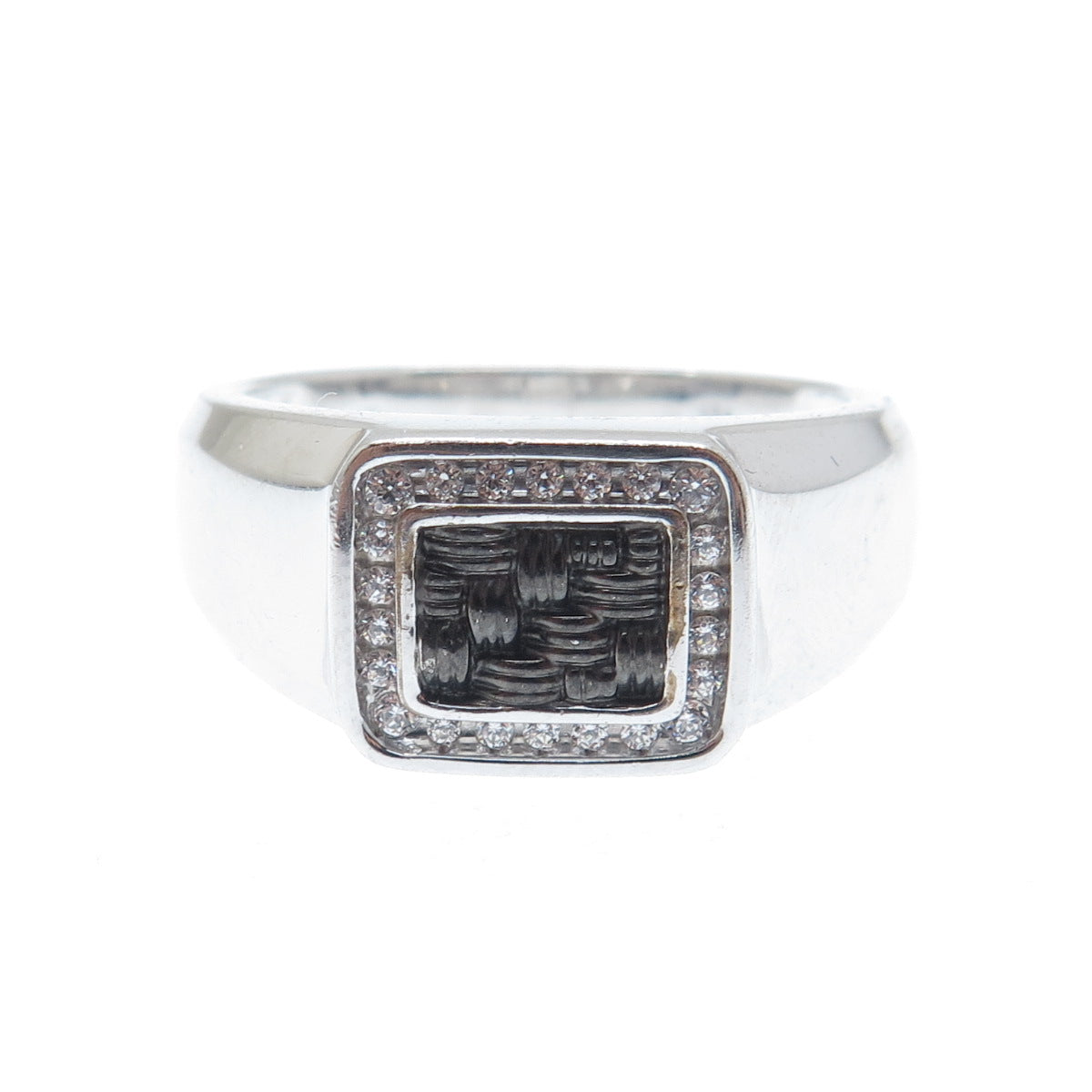 925 Sterling Silver Black Rhodium Round-Cut C Z Woven Ring Size 10