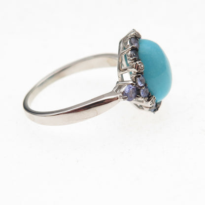 925 Sterling Silver Real Sleeping Beauty Turquoise Tanzanite & Topaz Ring Size 8