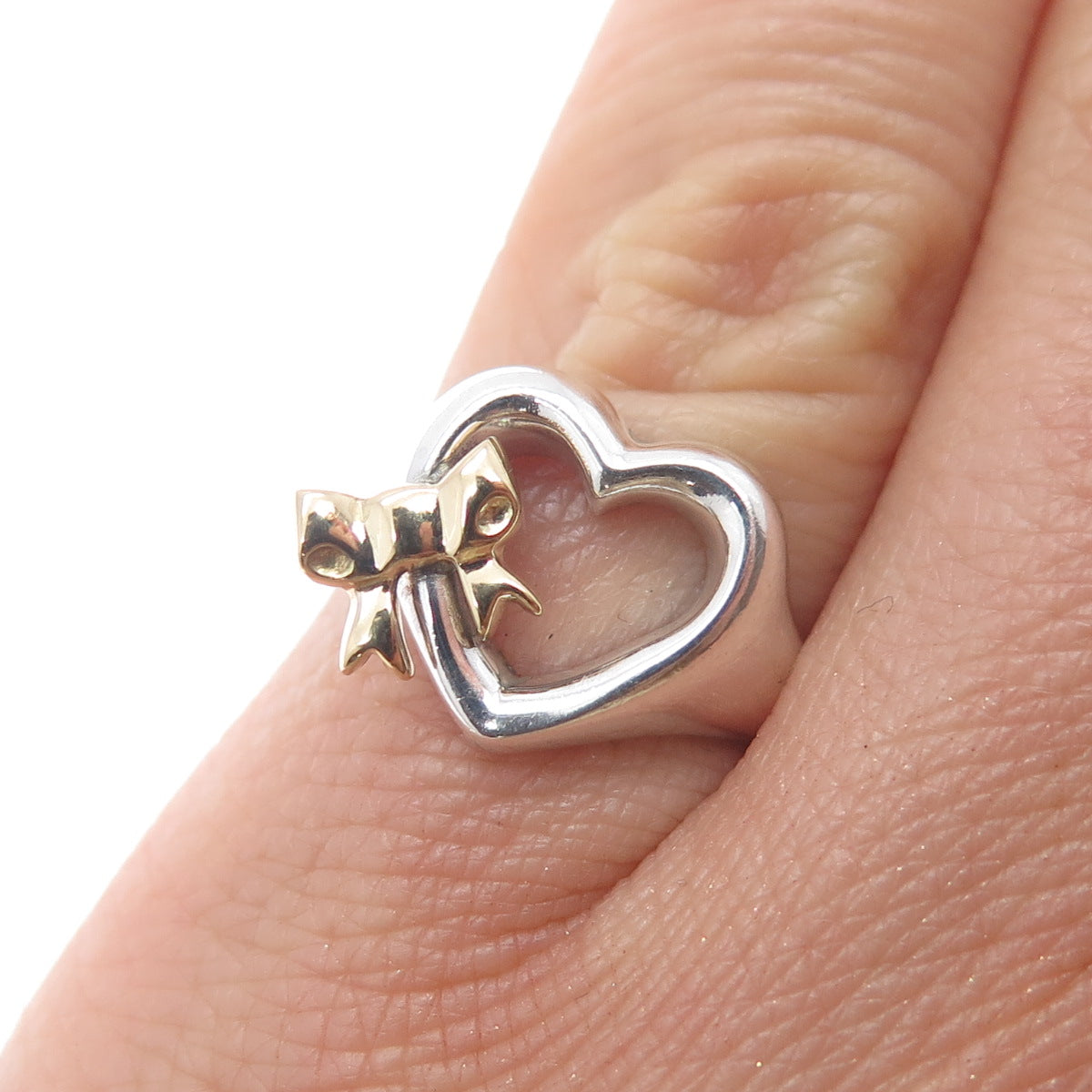 TIFFANY & CO. 18K Gold 925 Sterling Silver Vintage 1990 Heart Bow Ring Size 6