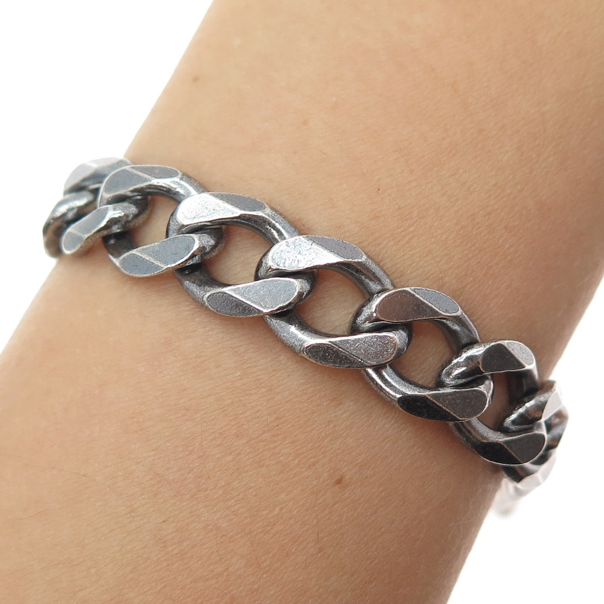 925 Sterling Silver Vintage Italy Curb Link Oxidized Bracelet 8"