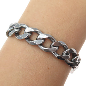 925 Sterling Silver Vintage Italy Curb Link Oxidized Bracelet 8"