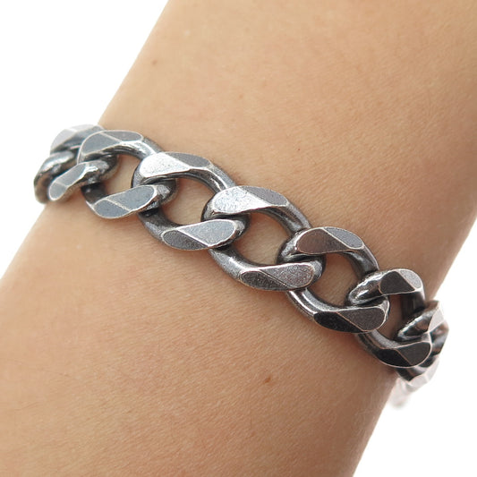925 Sterling Silver Vintage Italy Curb Link Oxidized Bracelet 8"