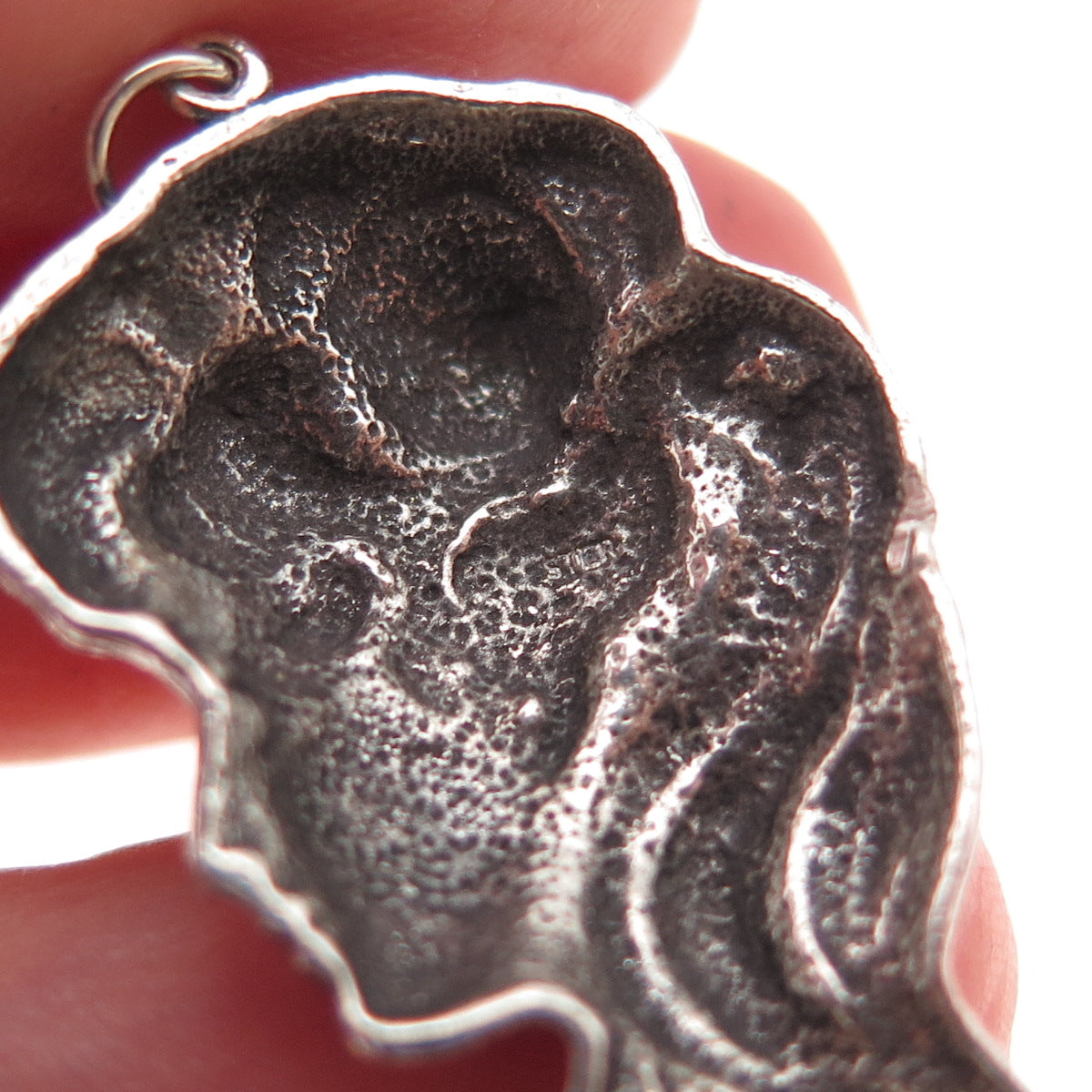 925 Sterling Silver Vintage Lady Repousse Oxidized Charm Pendant