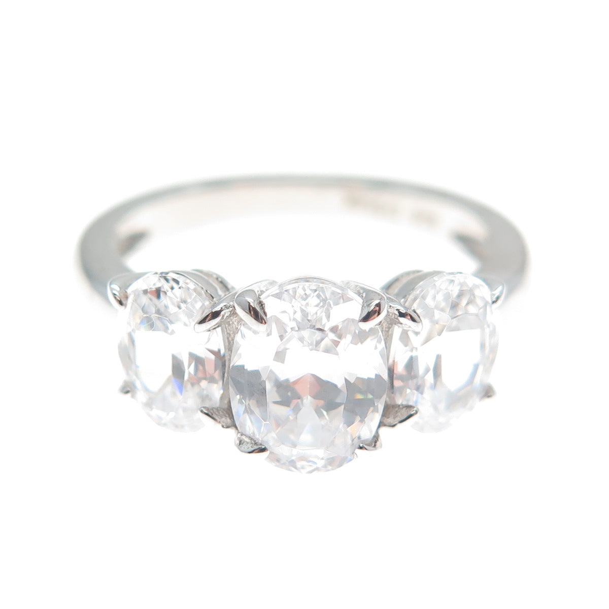 DSMK 925 Sterling Silver Oval-Cut C Z Engagement Ring Size 7.25