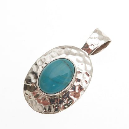 SHUBE 925 Sterling Silver Vintage Real Turquoise Hammered Charm Pendant