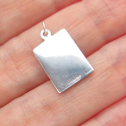 925 Sterling Silver Red Enamel Field Of Fun & Freedom Minimalist Charm Pendant