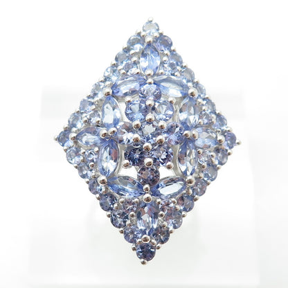 JS JOSEPH SCHMID 925 Sterling Silver Tanzanite Cluster Statement Ring Size 7.25