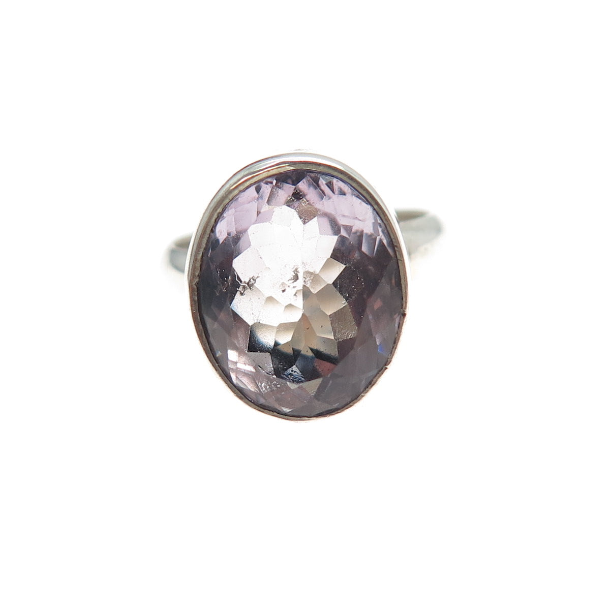 925 Sterling Silver Vintage Real Amethyst Modernist Ring Size 7.25