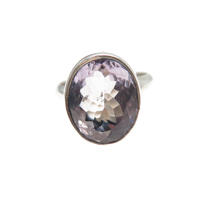 925 Sterling Silver Vintage Real Amethyst Modernist Ring Size 7.25