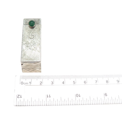 800 Silver Antique Art Deco Real Green Onyx Engraved Tube Slide Lipstick Case
