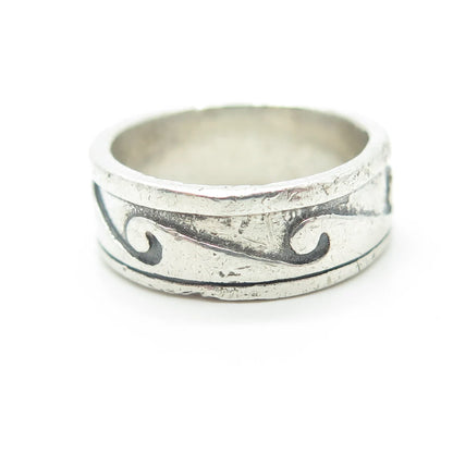 925 Sterling Silver Vintage Sea Waves Band Ring Size 6.25
