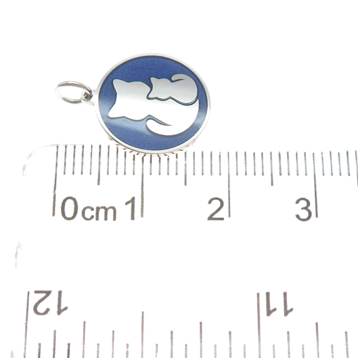 925 Sterling Silver Blue Enamel Mom & Child Cat Minimalist Charm Pendant