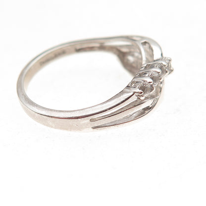925 Sterling Silver Real Round-Cut Graduated White Topaz Crisscross Ring Size 7