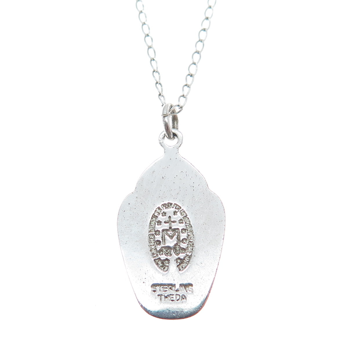 THEDA 925 Sterling Silver Vintage St. Mary Religious Cable Chain Necklace 18"