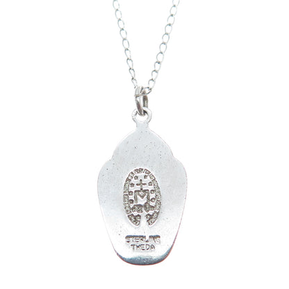 THEDA 925 Sterling Silver Vintage St. Mary Religious Cable Chain Necklace 18"
