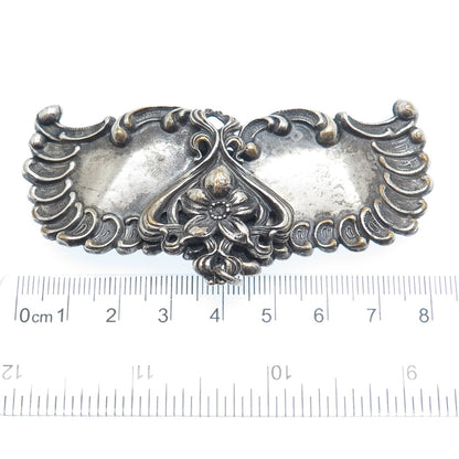 Silver-Tone Antique Art Deco Repousse Flower & Wings Oxidized Belt Buckle