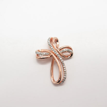 925 Sterling Silver Rose Gold Plated SUN Real White Diamond Cross Slide Pendant