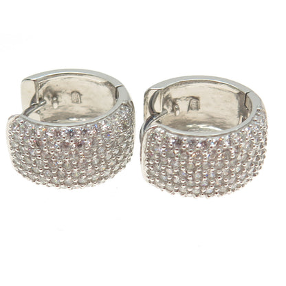 925 Sterling Silver Round-Cut C Z Sparkle Wide Hoop Earrings