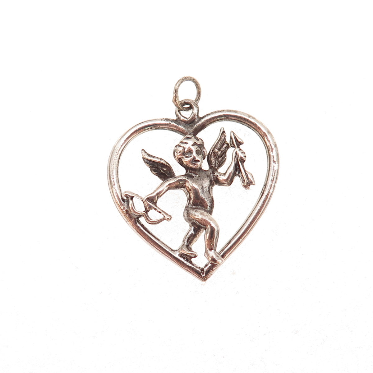 925 Sterling Silver Vintage Cupid Heart Oxidized Charm Pendant
