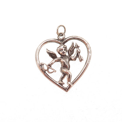 925 Sterling Silver Vintage Cupid Heart Oxidized Charm Pendant