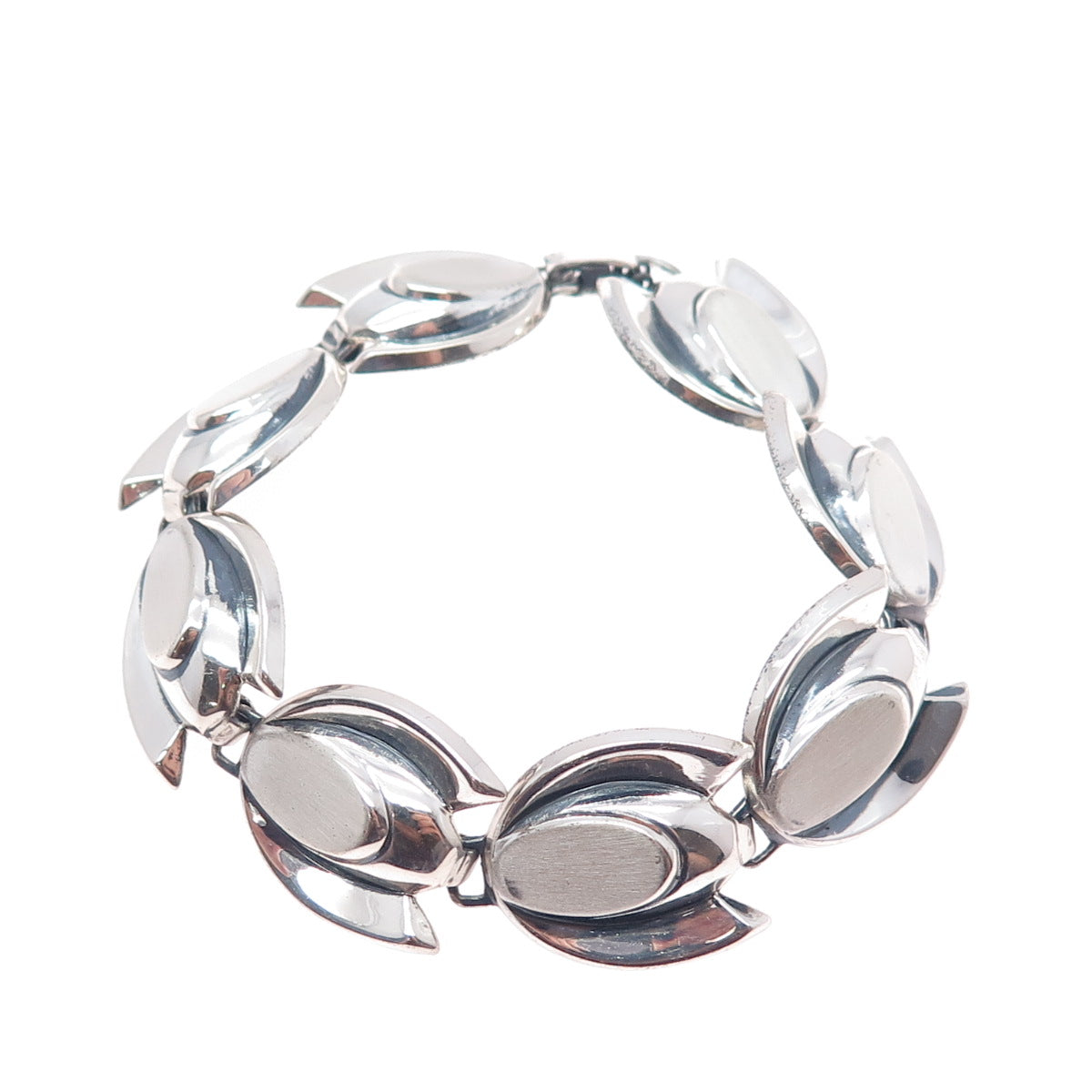 RENOIR SAUTEUR 925 Sterling Vintage Modernist Tulip Flower Link Bracelet 6.75"