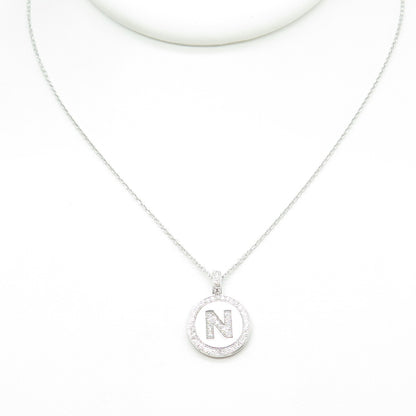 925 Sterling Silver C Z Letter "N" Initial Cable Chain Necklace 16"