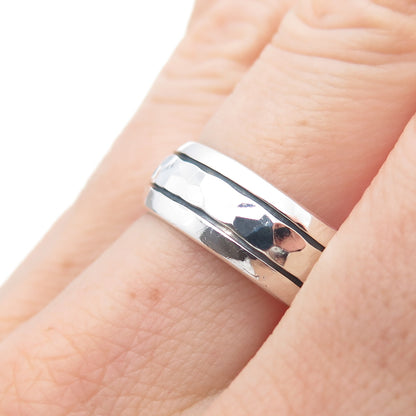 925 Sterling Silver Vintage Modernist Hammered Rotating Band Ring Size 9.25