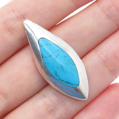 925 Sterling Vintage Morenci Turquoise Black Onyx Petal Dual Sided Slide Pendant
