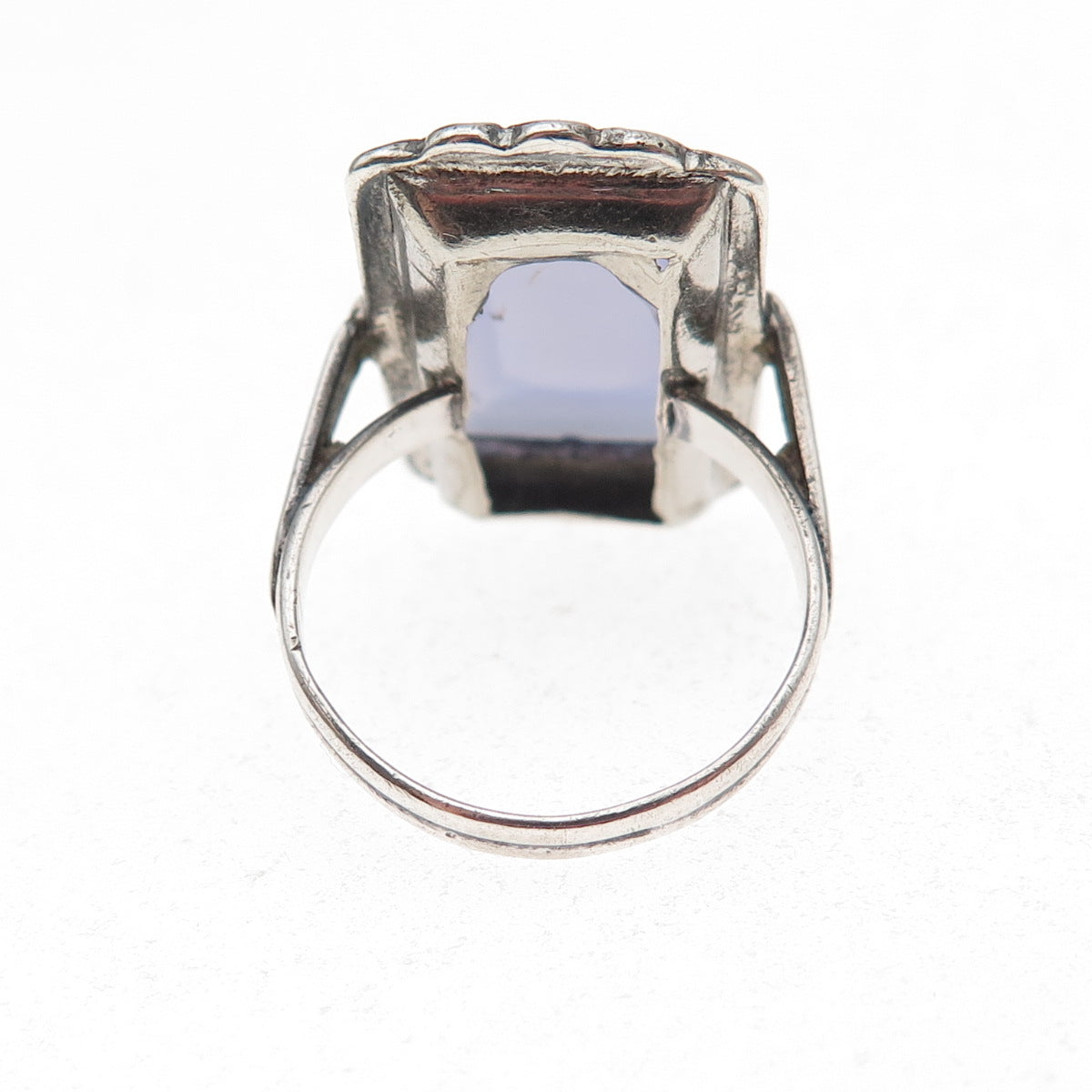 925 Sterling Antique Real Chalcedony & Marcasite Ring Size 5.75 (missing stone)