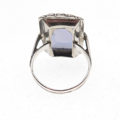 925 Sterling Antique Real Chalcedony & Marcasite Ring Size 5.75 (missing stone)