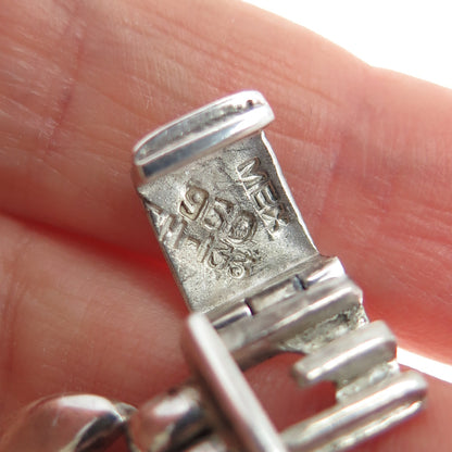 950 Silver Vintage Mexico Modernist Panel Link Oxidized Bracelet 7"