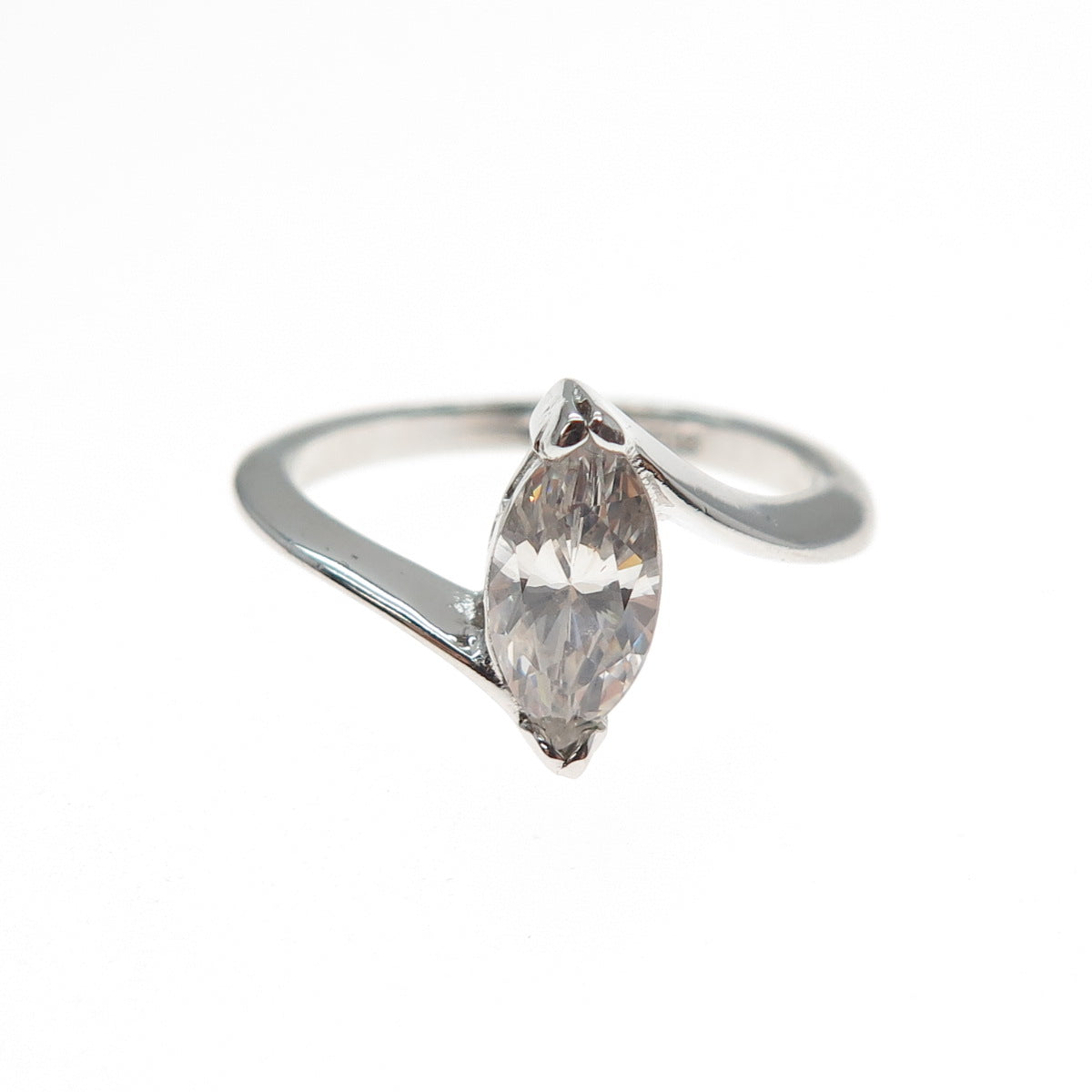 VARGAS 925 Sterling Silver Vintage Marquise-Cut C Z Bypass Ring Size 7.5