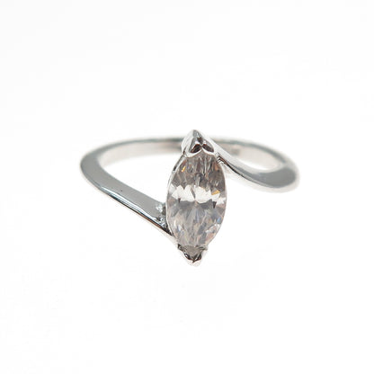 VARGAS 925 Sterling Silver Vintage Marquise-Cut C Z Bypass Ring Size 7.5