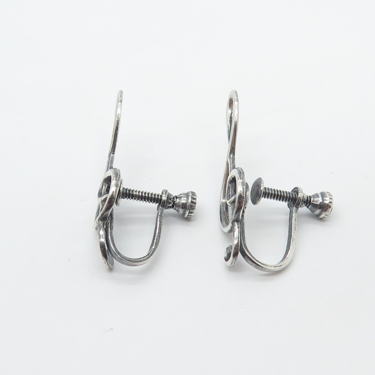 925 Sterling Silver Vintage Treble Clef Music Screw Back Earrings