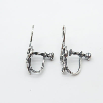 925 Sterling Silver Vintage Treble Clef Music Screw Back Earrings
