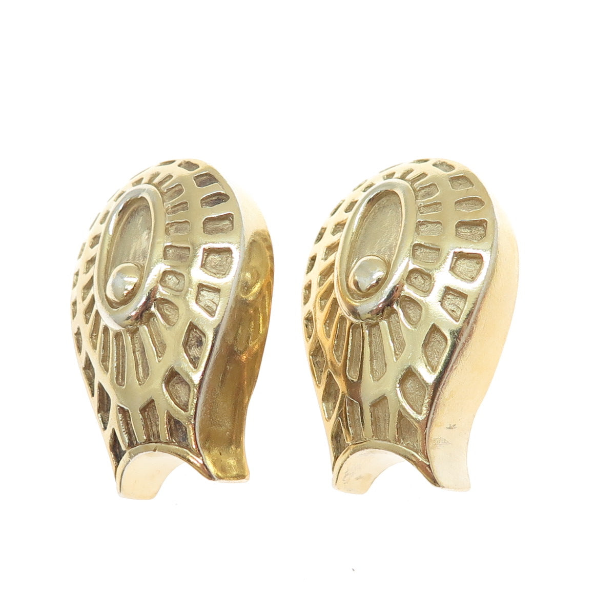 925 Sterling Silver Gold Plated Vintage Modernist Clip On Earrings
