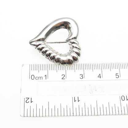 925 Sterling Silver Vintage Ribbed Heart Oxidized Pin Brooch