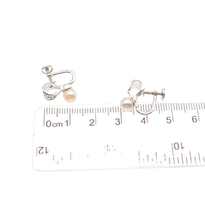 Amco Sterling 14K Gold Filled Antique Art Deco Real Pearl Screw Back Earrings