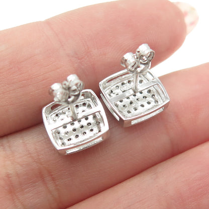 925 Sterling Silver Round-Cut C Z Cushion Stud Earrings