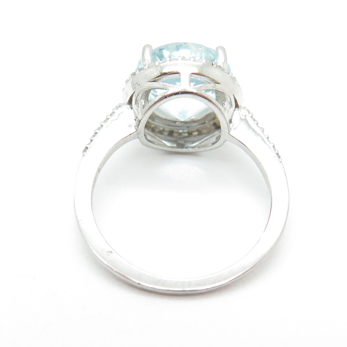 925 Sterling Silver Real Diamond Approx. 0.35ct & Aquamarine Gem Ring Size 6