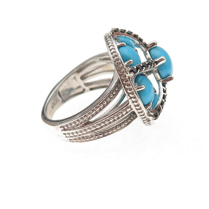 925 Sterling Silver Real Turquoise Black Spinel & Sapphire Ring Size 7