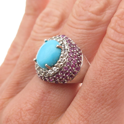 Chuck Clemency 925 Sterling Silver Real Turquoise Amethyst Topaz Ring Size 8.25