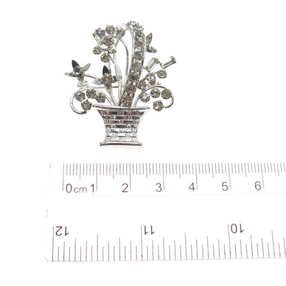 CARL ART Sterling Silver Antique Art Deco Rhinestone Flower Bouquet Pin Brooch