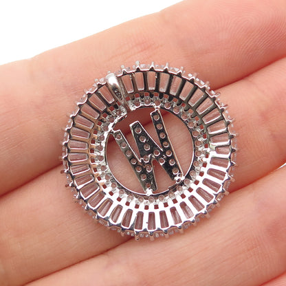 925 Sterling Silver Tapered Baguette & Round-Cut C Z Letter W Slide Pendant